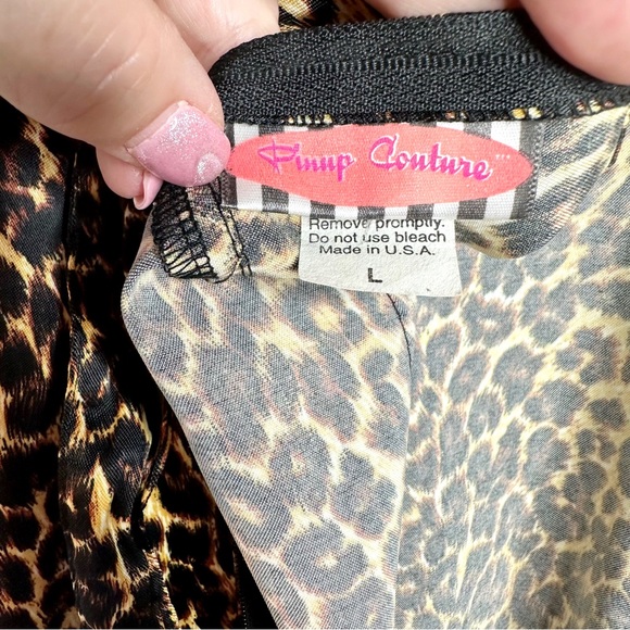Pinup Couture Leopard Print Wiggle Dress Tie Neck Halter Large - Picture 8 of 11